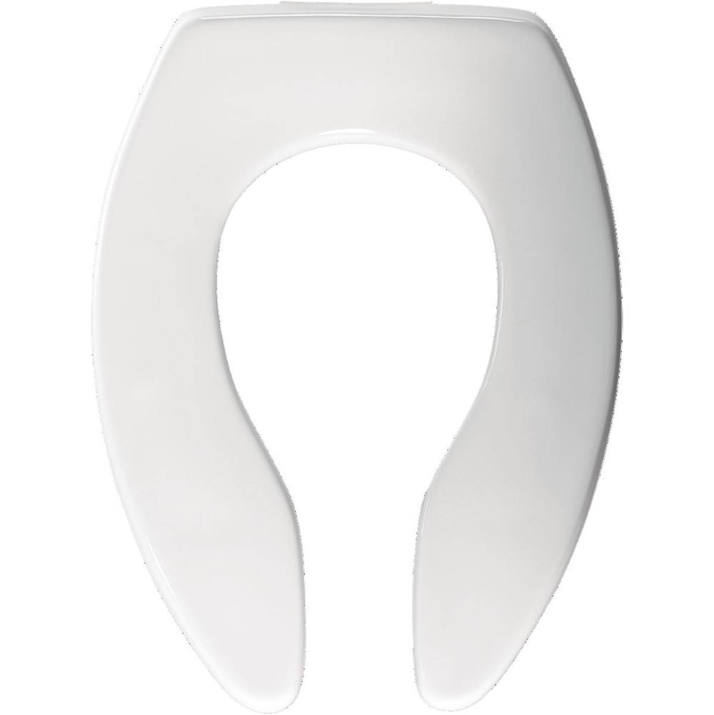 Bemis Elongated Commercial Plastic Open Front Less Cover Toilet Seat with STA-TITE Check Hinge and DuraGuard - White