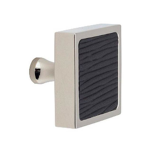 Colonial Bronze Leather Accented Square Cabinet Knob With Flared Post, Matte Pewter x Woven Fudge Leather