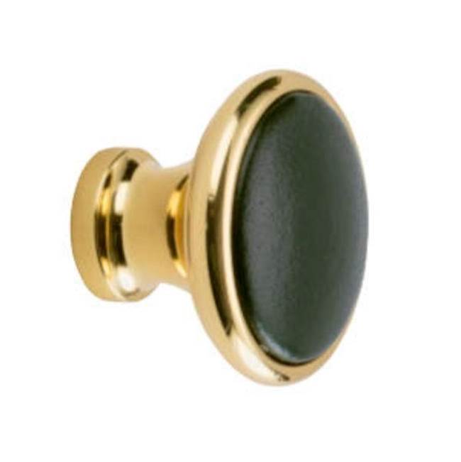 Colonial Bronze Leather Accented Round Cabinet Knob, Light Statuary Bronze x Royal Hide Rum Leather