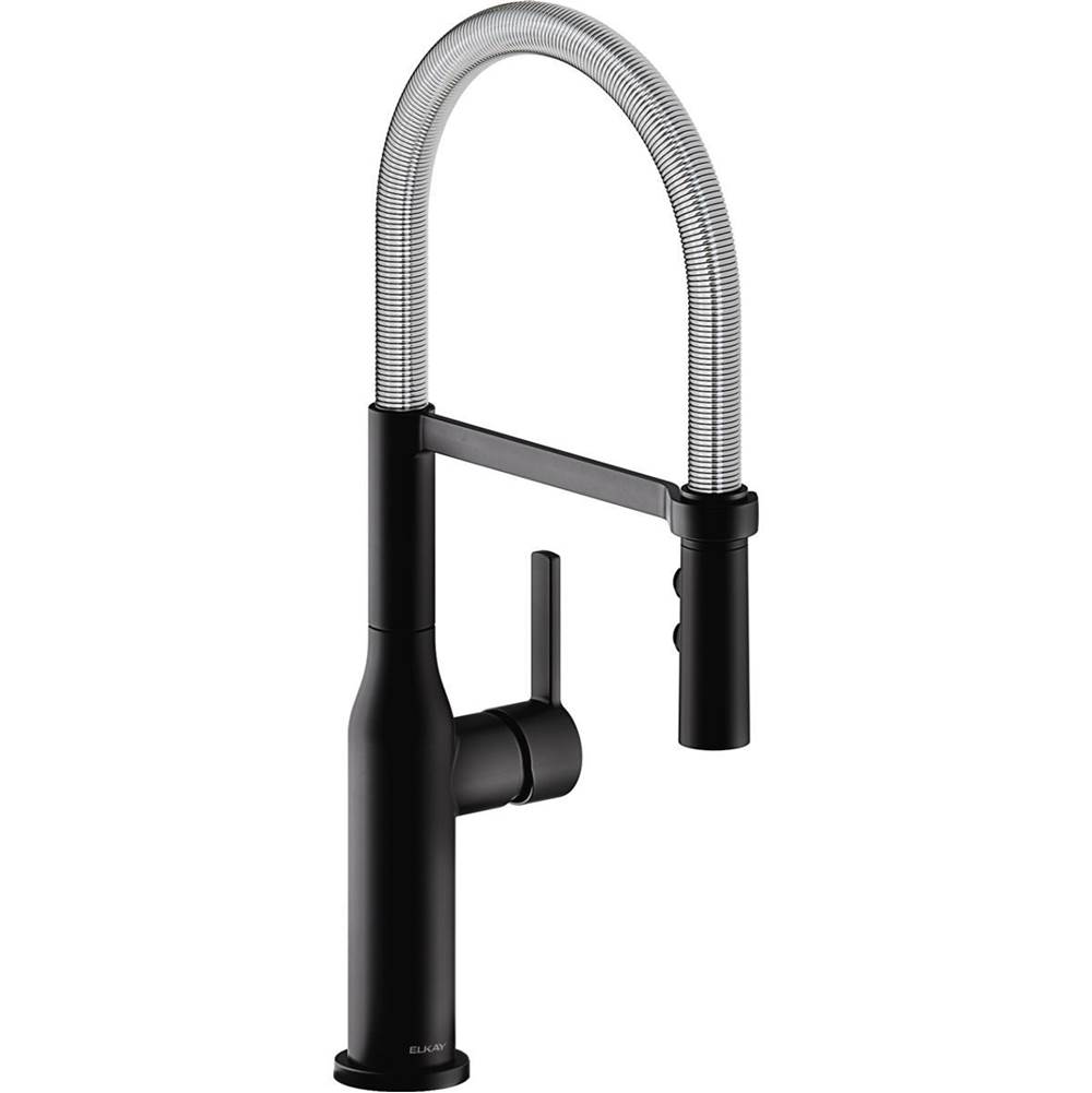Elkay Avado Single Hole Kitchen Faucet with Semi-professional Spout and Forward Only Lever Handle, Matte Black and Chrome