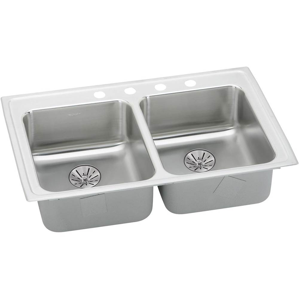 Elkay Lustertone Classic Stainless Steel 33'' x 19-1/2'' x 6-1/2'', 1-Hole Double Bowl Drop-in ADA Sink w/and Quick-clip