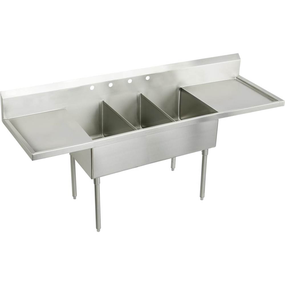 Elkay Sturdibilt Stainless Steel 102'' x 27-1/2'' x 14'' Floor Mount, Triple Compartment Scullery Sink with Drainboard