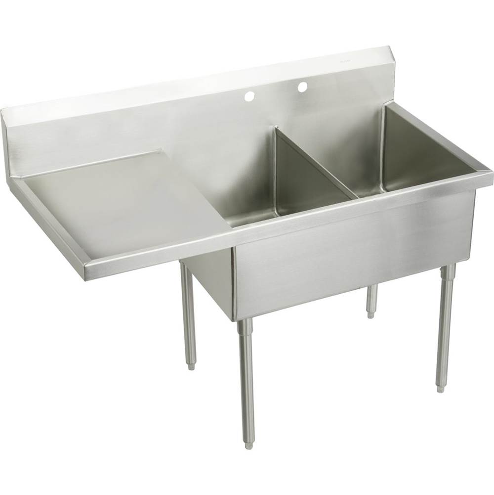 Elkay Weldbilt Stainless Steel 73-1/2'' x 27-1/2'' x 14'' Floor Mount, Double Compartment Scullery Sink with Drainboard