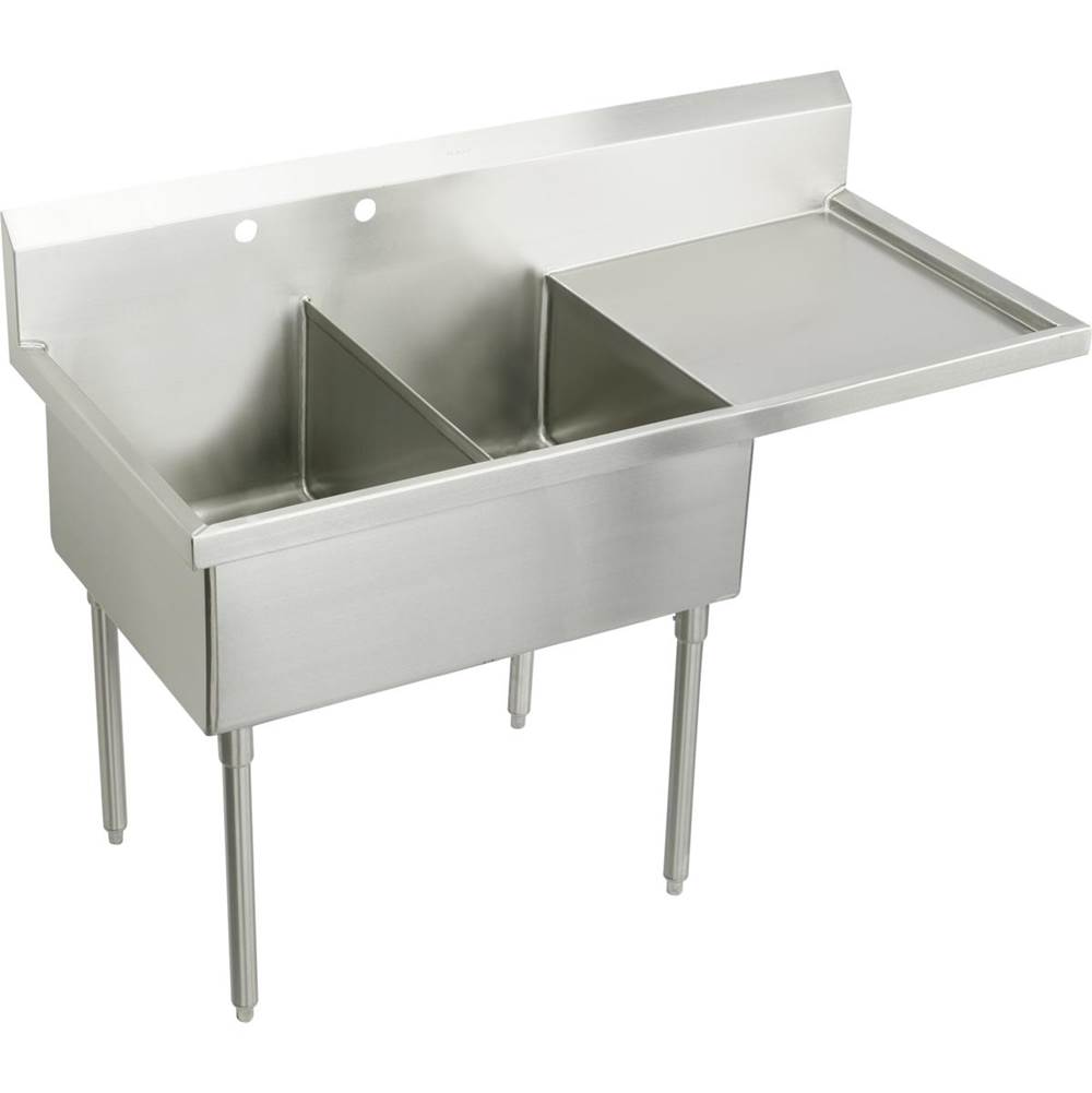 Elkay Weldbilt Stainless Steel 79-1/2'' x 27-1/2'' x 14'' Floor Mount, Double Compartment Scullery Sink with Drainboard