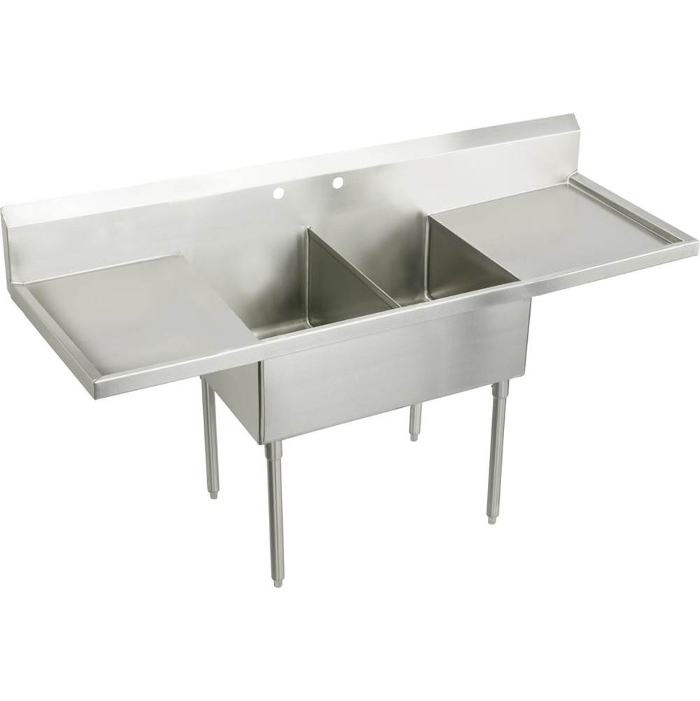 Elkay Weldbilt Stainless Steel 108'' x 27-1/2'' x 14'' Floor Mount, Double Compartment Scullery Sink with Drainboard