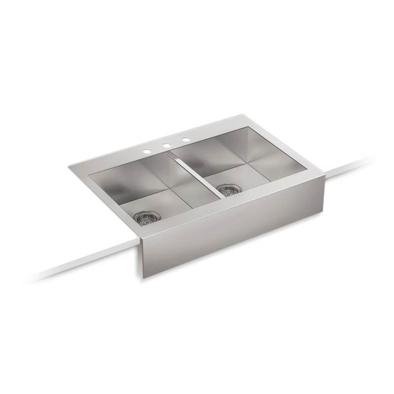 Kohler Vault™ 35-3/4'' x 24-5/16'' x 9-5/16'' top-mount double-equal stainless steel farmhouse kitchen sink for 36'' cabinet
