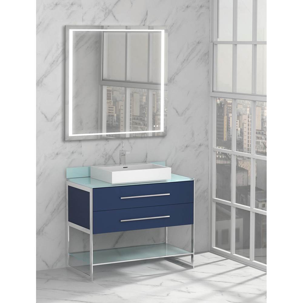 Madeli Silhouette 42''. Sapphire, Free Standing Cabinet, Polished Chrome H-Legs (X2) /, Handles (X2) / Glass Shelf (X1), 41-1/4'' X 22'' X 33''