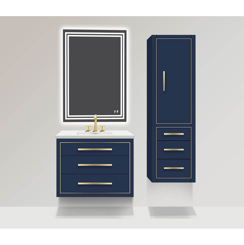 Madeli 20''W Villa Linen Cabinet, Sapphire. Wall Hung, Right Hinged Door. Satin, Brass Handles (X4)/Inlay, 20'' X 18'' X 71''