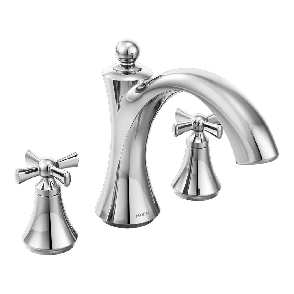Moen Wynford 2-Handle Deck-Mount High-Arc Roman Tub Faucet Trim Kit with Cross Handles in Chrome (Valve Sold Separately)