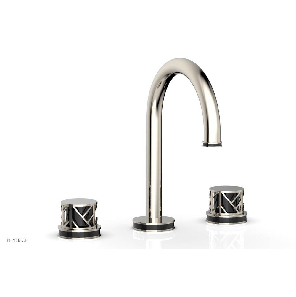 Phylrich Satin Nickel Jolie Widespread Lavatory Faucet With Gooseneck Spout, Round Cutaway Handles, And Black Accents - 1.2GPM