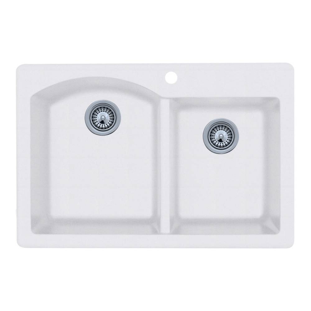 Swan QZDB-3322 22 x 33 Granite Drop in Double Bowl Sink in Opal White