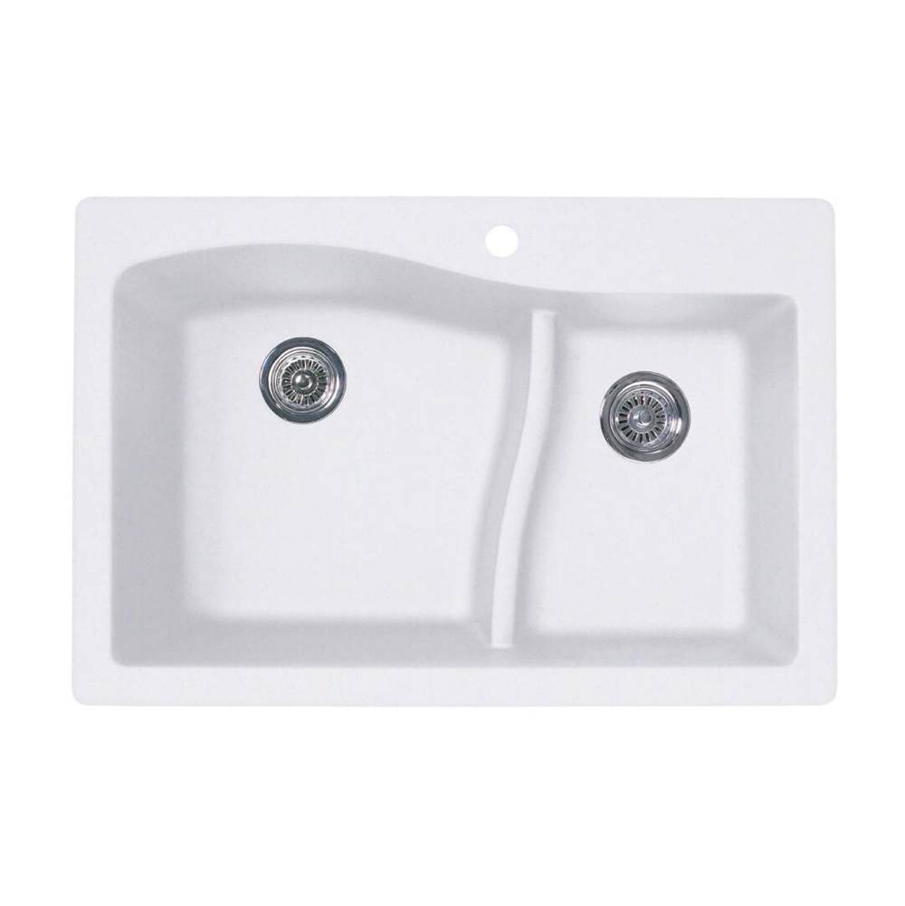 Swan QZLS-3322 22 x 33 Granite Drop in Double Bowl Sink in Opal White