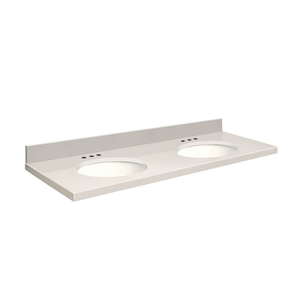Transolid Quartz 61-in x 22-in Double Sink Bathroom Vanity Top with Eased Edge, 8-in Centerset, and White Bowl in Milan White Top, White Bowl