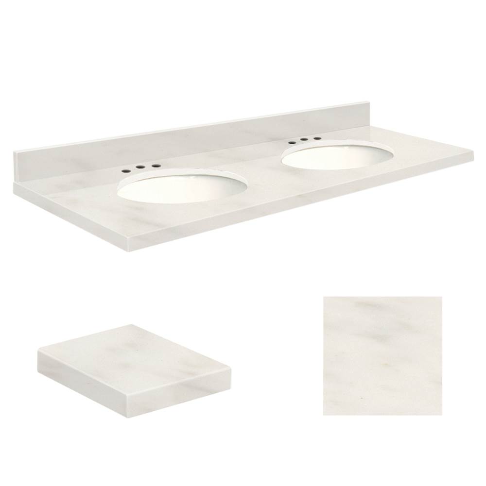 Transolid Quartz 61-in x 22-in Double Sink Bathroom Vanity Top with Eased Edge, 8-in Contour, and White Bowl in Antique White Top, White Bowl