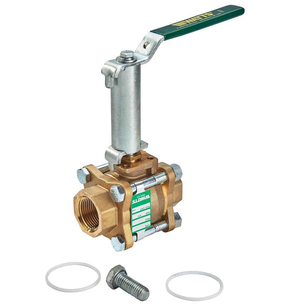 Watts 1/2 IN Lead Free 3-Piece Full Port Ball Valve, Threaded NPT End Connections, Extended Handle